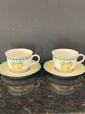 Villeroy & Boch Set of 2 French Garden Porcelain Coffee/Tea Cups & Saucers/NEW!